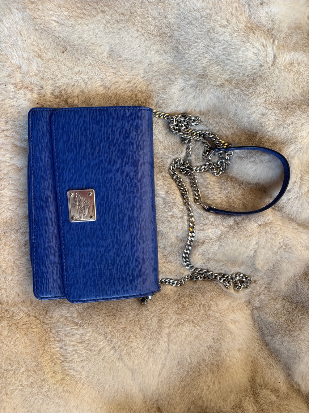 Lauren Ralph Lauren Vintage Blue Leather Chain Crossbody with Logo Plate - Picture 1 of 9